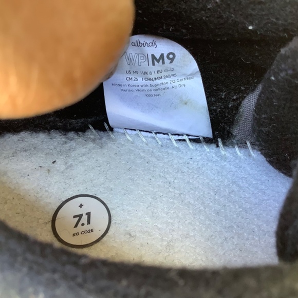 Mens Sz 9 USED ALLBIRDS Tree Pipers Running Shoes 1020 NV1 7.1KG Black/White - Picture 12 of 12